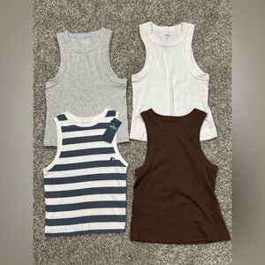 Women’s Tank Tops - Gray, White, Navy Stripe, Brown - S - Hollister & Old Navy